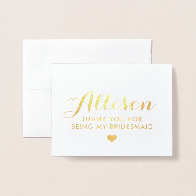 Merci de l'aide d'État Gold Foil | Carte Bridesmai (Devant avec enveloppe)