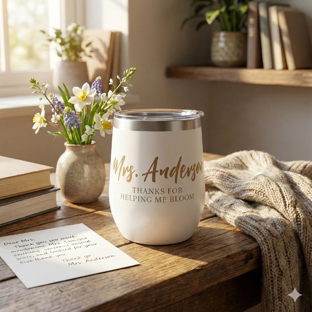 Merci De M'Aider À Bloom Thermal Tumbler (This thoughtful, "Thank you for helping me bloom tumbler would make a great thank you gift! )