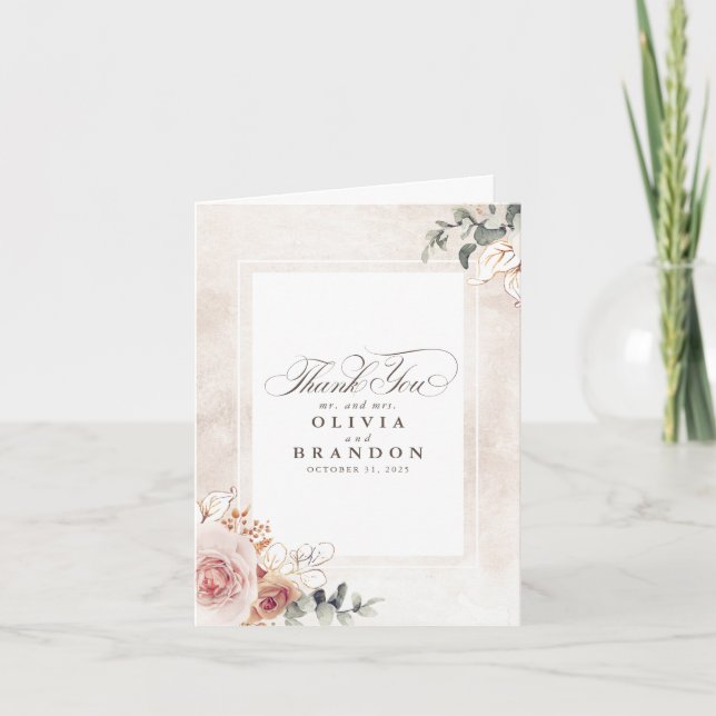 Merci de Mariage à fleurs rose terre (Devant)