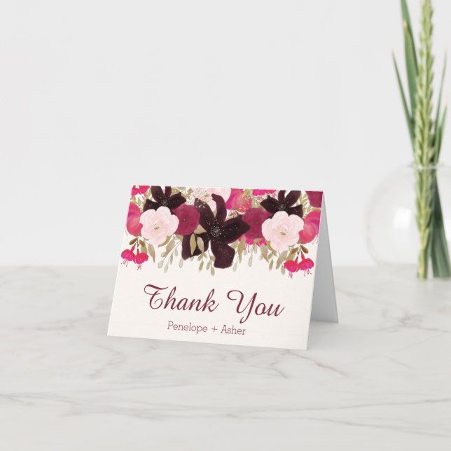Merci de Mariage de Bohême Floral Plié Carte de no (Devant)