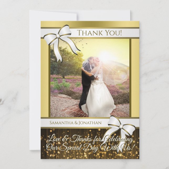 Merci de Mariage de Carte photo de  blanc et or (Devant)