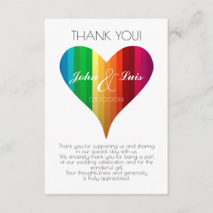 Merci de mariage de coeur d'arc-en-ciel