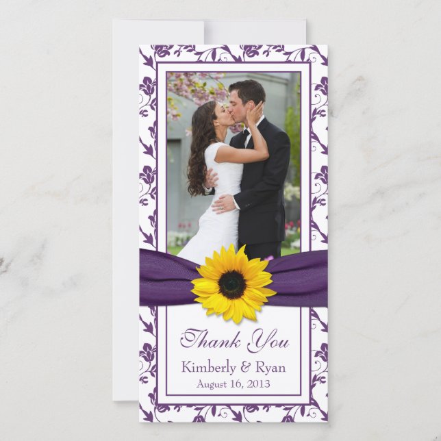 Merci de Mariage de  de ruban de tournesol violet (Devant)