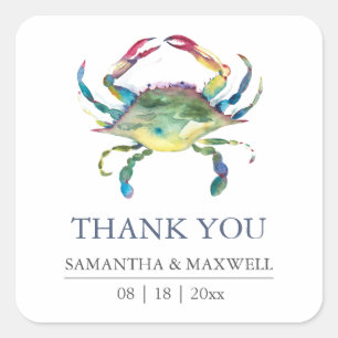 Merci de mariage de plage Favor Sticker Crabe bleu