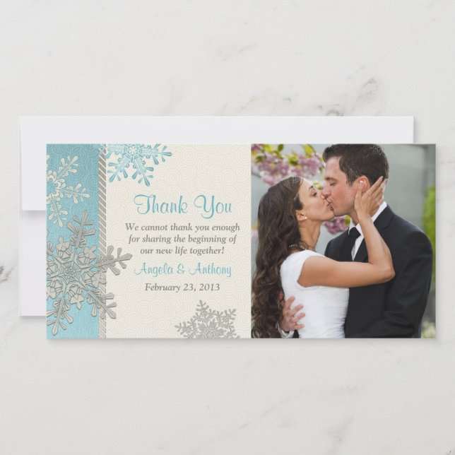 Merci de mariage d'hiver Silver Blue Snowflake (Devant)