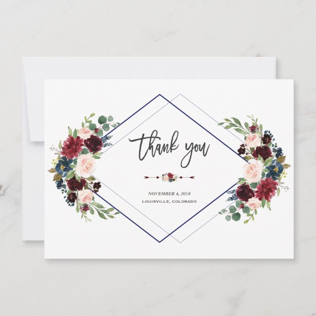 Merci de Mariage floral de la marine Merlot géomét (Devant)