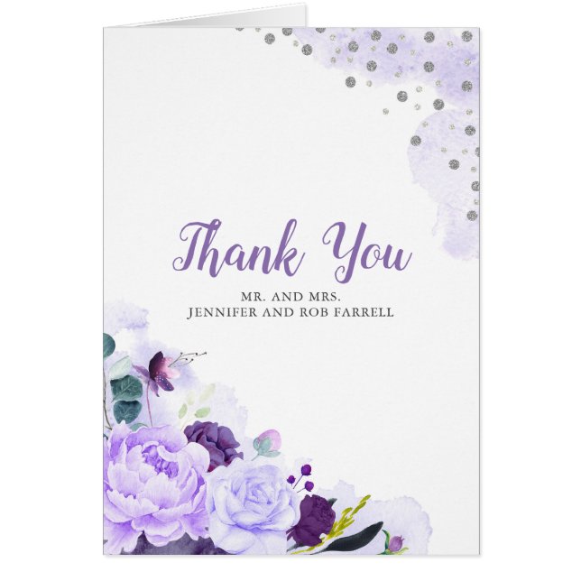 Merci de Mariage floral pourpre (Devant)