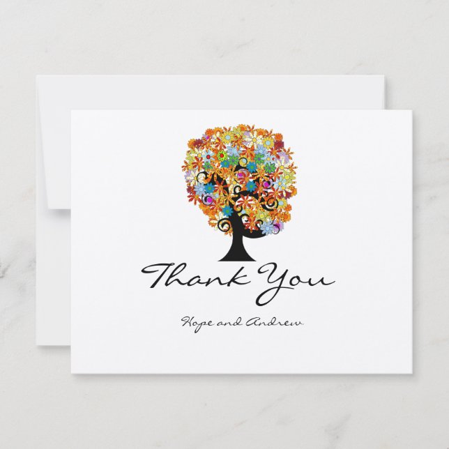 Merci de Mariage LoveTree à fleurs multicolores (Devant)