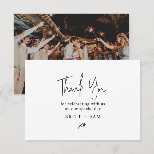 Merci de Mariage minimal photo personnalisée manus (Devant / Derrière)