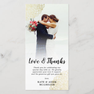 Merci de photo de mariage de dentelle d'or de Faux