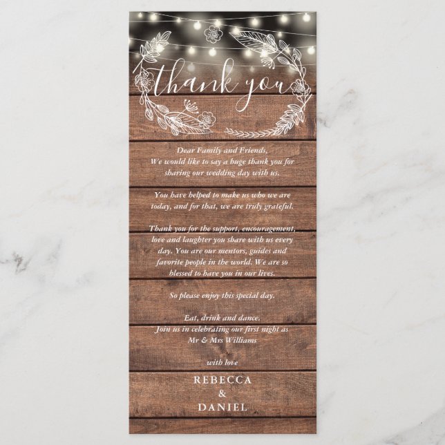 Merci De Réception De Mariage Rustique Carte Place (Devant)