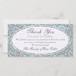 Merci de Sympathie Florale gris bleu Carte photo