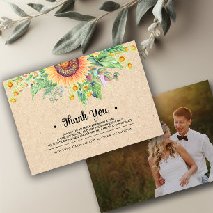 Merci de tournesol rustique Cartes photos Mariage