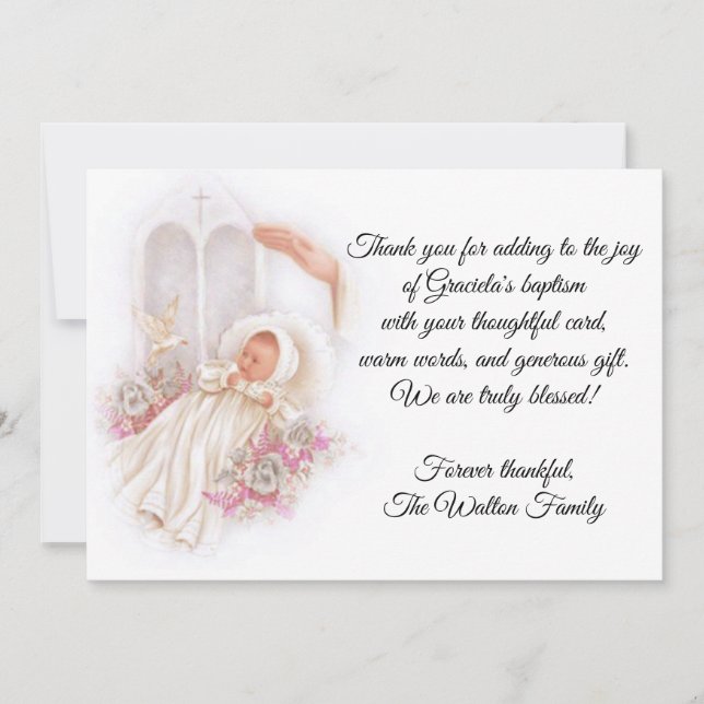 Merci des fleurs roses de la petite fille baptisma (Devant)