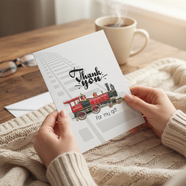 Merci des rails rouges (Red Train Rails Thank You Note Card)