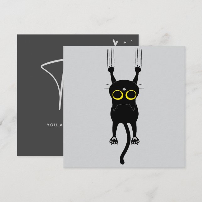 MERCI! - Drôle Chat Carte d'Anniversaire (Devant / Derrière)