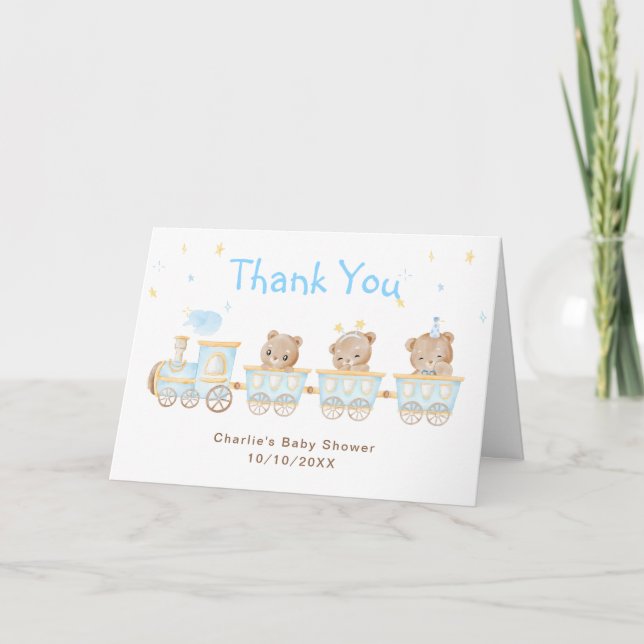 Merci du Baby shower du train Bear Blue (Devant)