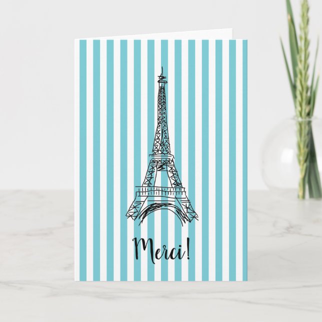 Merci Eiffel Tower Turquoise Paris Card (Front)
