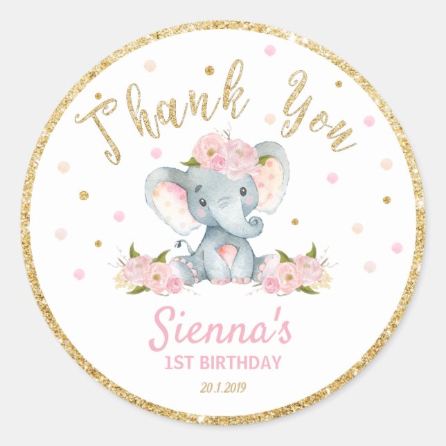 Merci éléphant Sticker Étiquettes Anniversaire Fav (Devant)