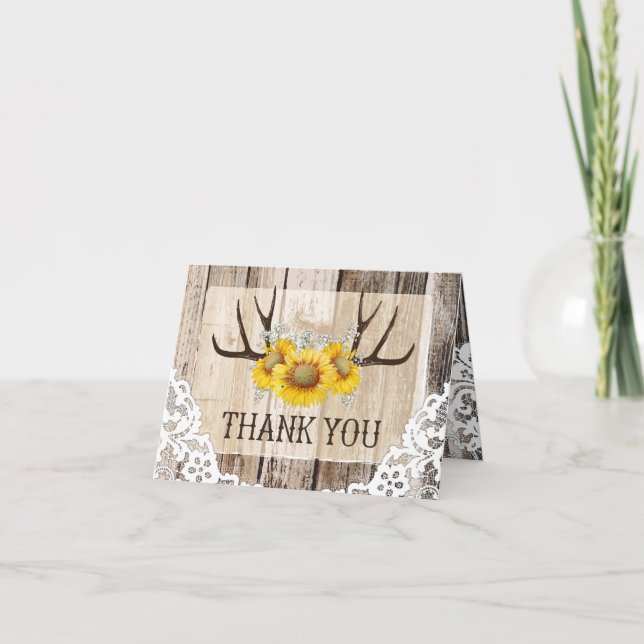 Merci en bois rustique de dentelle de tournesols (Devant)