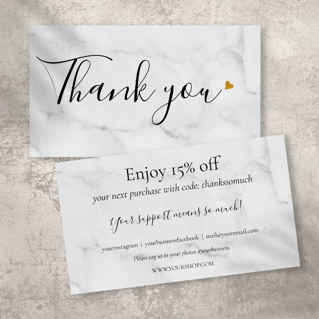 Merci En Marbre Simple Pour Magasiner Carte De Réd (Simple Marble Thank You For Shopping Discount Card)