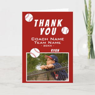 Merci Entraîneur Carte photo de baseball rouge