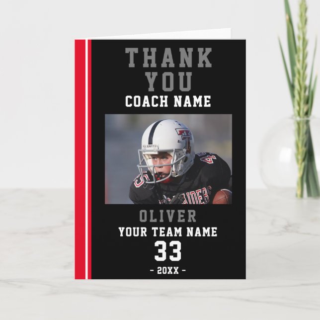 Merci entraîneur joueur de football rouge Carte ph (Devant)