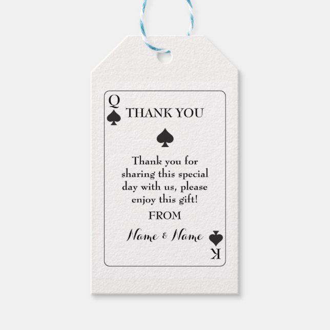 Merci Étiquette Mariage Jouer aux cartes pique K Q (Devant)