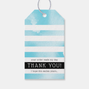 MERCI ÉTIQUETTE moderne rayure bleu aqua aquarelle