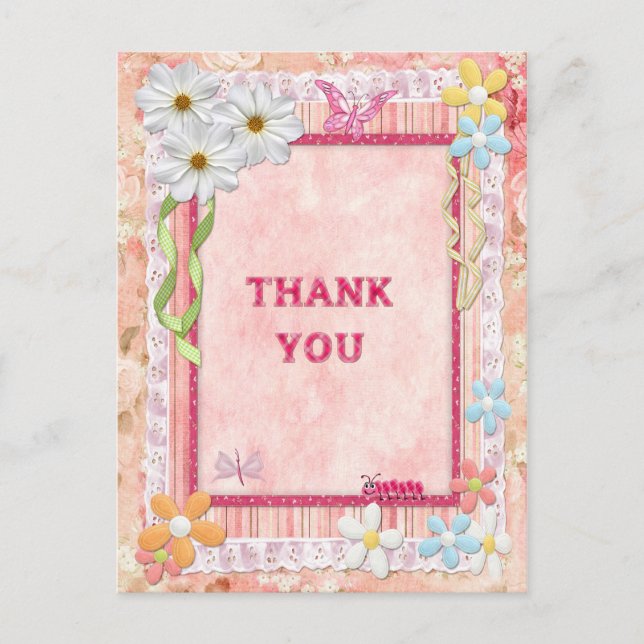 Merci, fleurs et papillons carte artisanale (Devant)