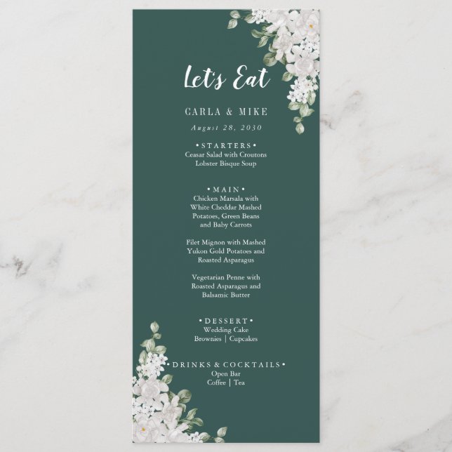 Merci Floral à feuilles vertes et menu Mariage (Devant)