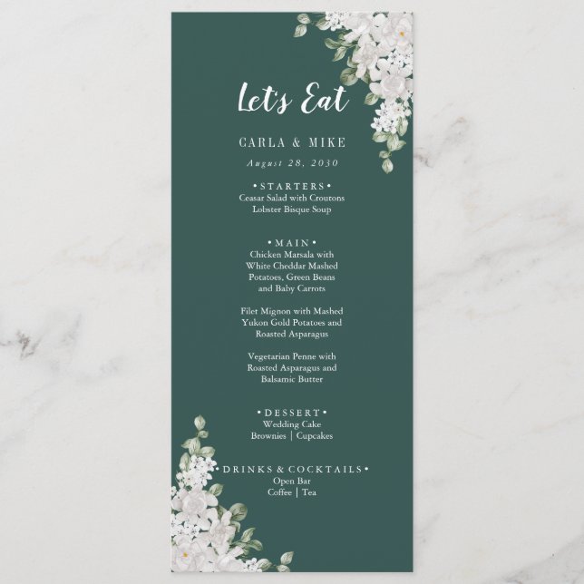 Merci Floral à feuilles vertes et menu Mariage (Devant)