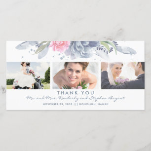 Merci floral bleu et rose poussiéreux de mariage