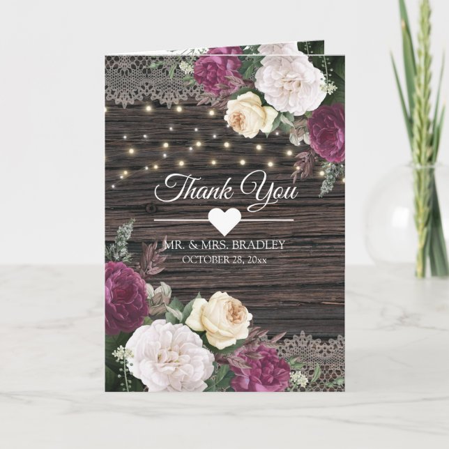 Merci floral de mariage en bois rustique (Devant)