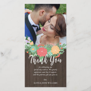 Merci floral et en bois de photo de mariage de