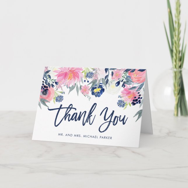 Merci floral moderne Blush Rose et Navy (Devant)