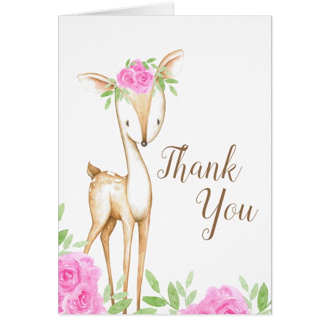 Merci floral rose de baby shower de cerfs communs (Devant)