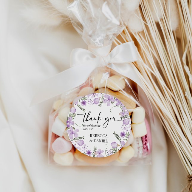 Merci Floral Violet Mariage Favor Sticker (Créateur téléchargé)