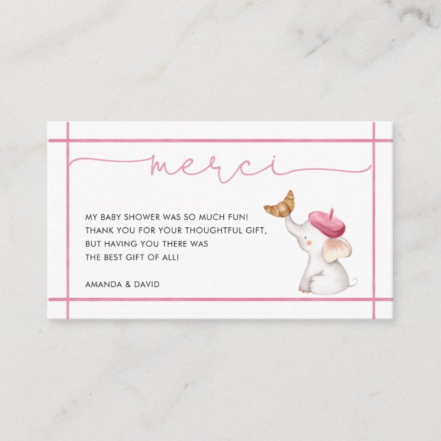 Merci French Pink Girl Baby shower Carte de remerc (Devant)