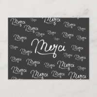 "Merci" French Quote Black & White Pattern