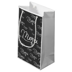 "Merci" French Quote Black & White Pattern Small Gift Bag
