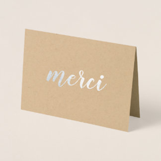 Merci French Thank You Brushstroke Script Silver Foil Card