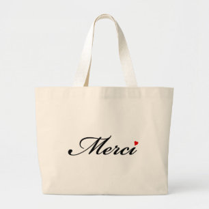 Merci, French word art with red heart Large Tote Bag