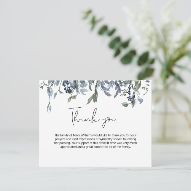 Merci funéraire bleu simple Floral (Debout devant)