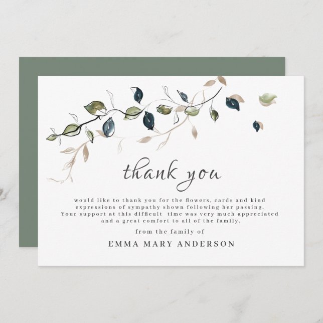 Merci funéraire Botanique Elegance Card (Devant / Derrière)