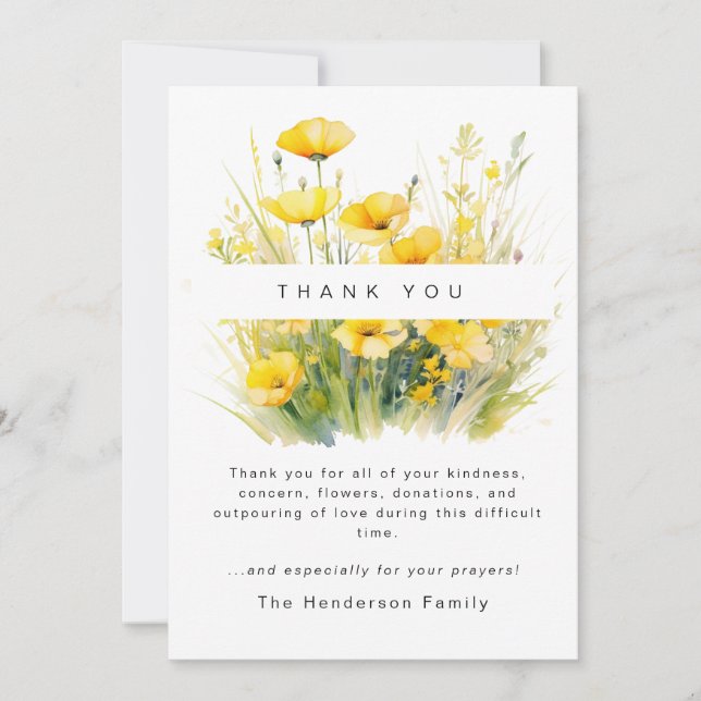 Merci funéraire des Fleurs sauvages jaunes de deui (Devant)