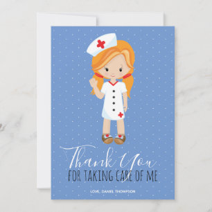 Merci Infirmière Rousse à pois blancs bleus
