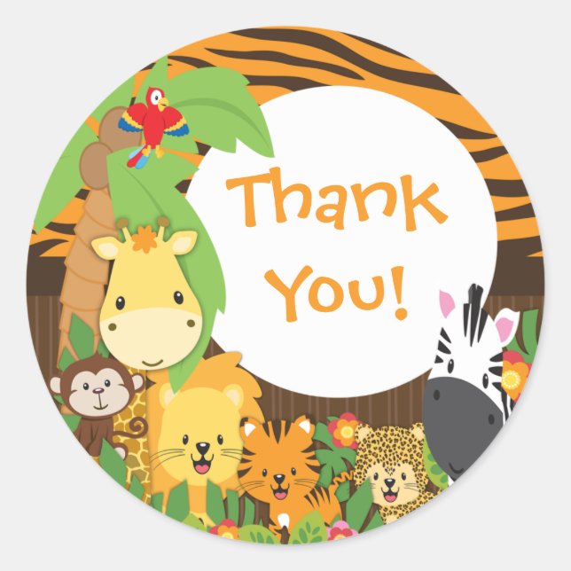 Merci Jungle Safari Bébé Animaux Sticker (Devant)