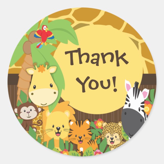 Merci Jungle Safari Bébé Animaux Sticker (Devant)