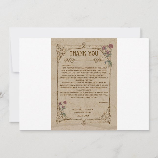 Merci lettre à un ami d'enfance (Dos)